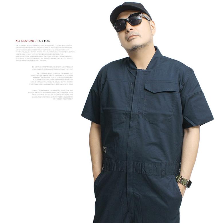 半袖 つなぎ メンズ 大きいサイズ ストレッチ 立体裁断 7ポケット ソフトタッチ オールインワン カバーオール サロペット ジャンプスーツ - 画像 (6)