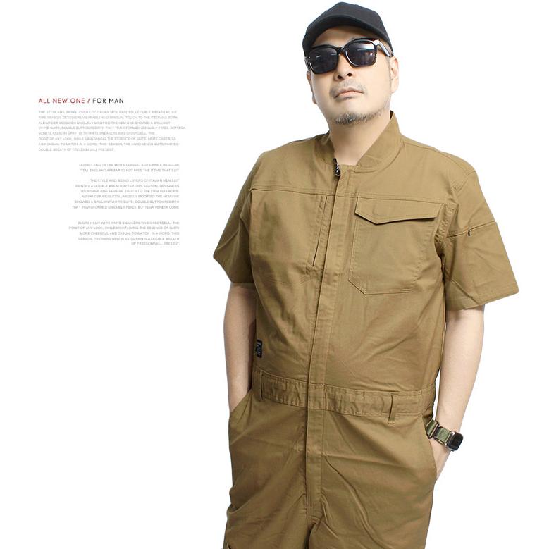 半袖 つなぎ メンズ 大きいサイズ ストレッチ 立体裁断 7ポケット ソフトタッチ オールインワン カバーオール サロペット ジャンプスーツ - 画像 (9)