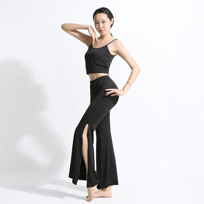 ダンス衣装 トップス パンツ ラメ入り ロング丈 メッシュ スリット入り ストレッチパンツ 伸縮性 ダンス セットアップ レディース 大