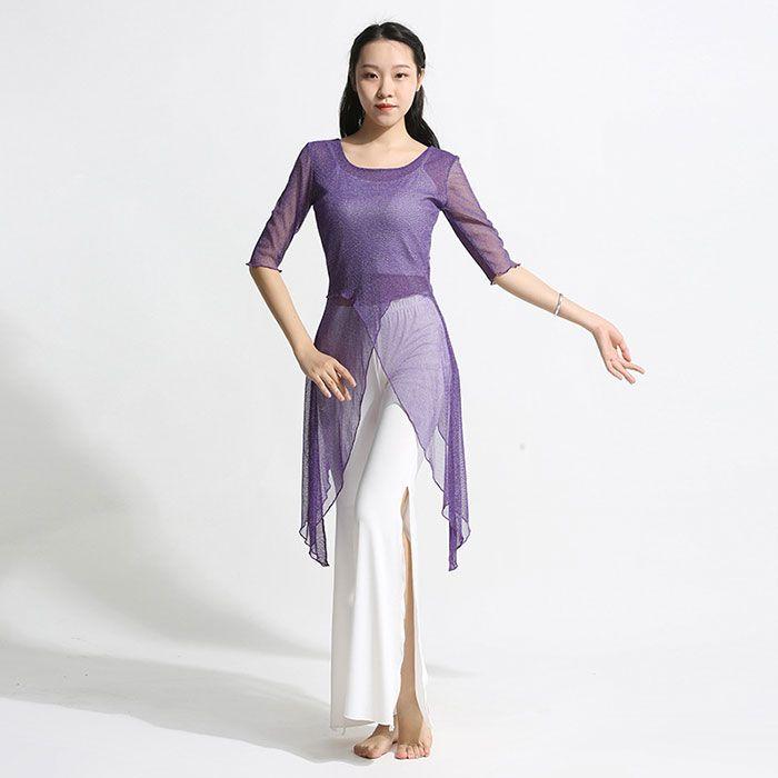 ダンス衣装 トップス パンツ ラメ入り ロング丈 メッシュ スリット入り ストレッチパンツ 伸縮性 ダンス セットアップ レディース 大 - 画像 (8)