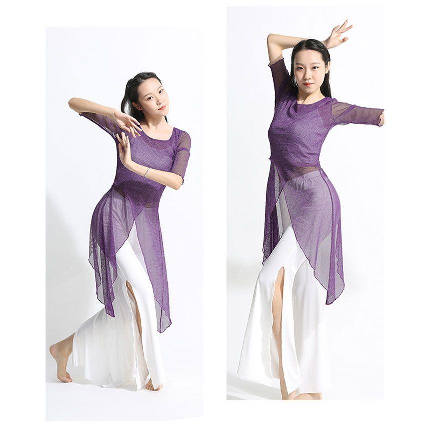 ダンス衣装 トップス パンツ ラメ入り ロング丈 メッシュ スリット入り ストレッチパンツ 伸縮性 ダンス セットアップ レディース 大 - 画像 (9)