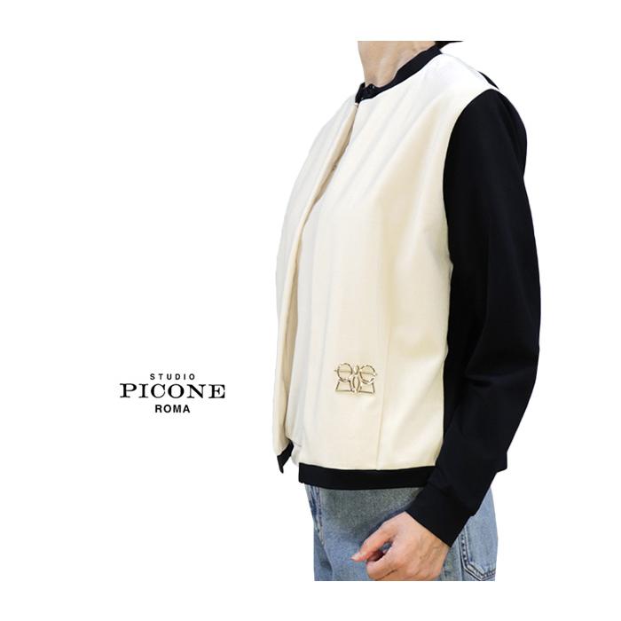 STUDIO PICONE ピッコーネ スタジオ P519801 レディース カーディガン ベロア ノーカラー 1つボタン ベージュ/ブラック(黒)(pico_w25aw08s) - 画像 (3)