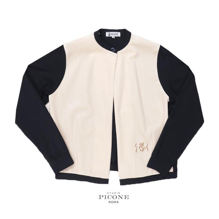 STUDIO PICONE ピッコーネ スタジオ P519801 レディース カーディガン ベロア ノーカラー 1つボタン ベージュ/ブラック(黒)(pico_w25aw08s) - 画像 (8)