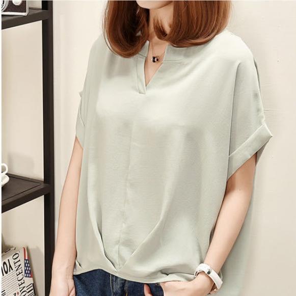 リネンシャツ レディース 半袖 ドルマンスリーブ 夏服 トップス プルオーバー 無地 vネック ゆったり ワイド 前後差 ギャザー 可愛い きれいめ 体型カバー 通勤 - 画像 (7)