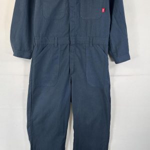 古着 ミリタリー  長袖つなぎ オールインワン ワーク 作業着 ベルトループ 米軍実物 FR ダブルファスナー 42R ネイビー 無地 メンズ