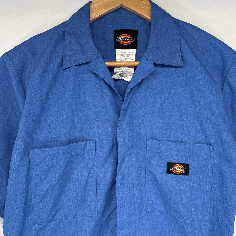 Dickies 古着 ディッキーズ 半袖つなぎ オールインワン ワンポイントロゴ ジップアップ ポケット ワーク 作業着 SR 水色 メンズ - 画像 (3)