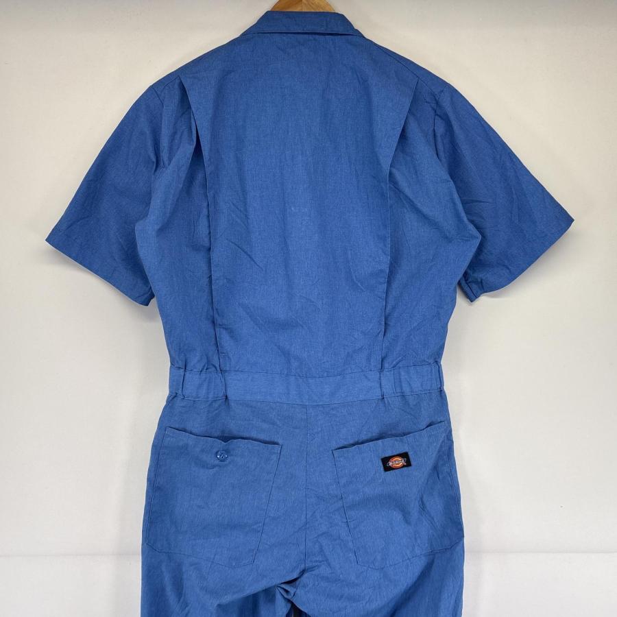 Dickies 古着 ディッキーズ 半袖つなぎ オールインワン ワンポイントロゴ ジップアップ ポケット ワーク 作業着 SR 水色 メンズ - 画像 (5)