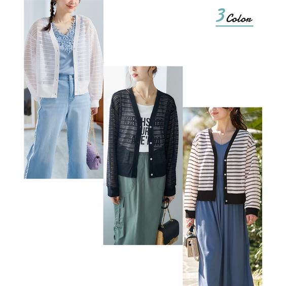 ニッセン カーディガン 大きいサイズ レディース 透かしジャガード カットソー Vネック 羽織り L〜LL/3L〜4L nissen - 画像 (7)