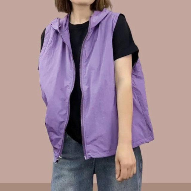 ノースリーブ ベスト 夏 前開き スポーツベスト フード付き 速乾 涼感 ファスナー パーカー レディース 大きいサイズ 作業着 軽量 - 画像 (2)