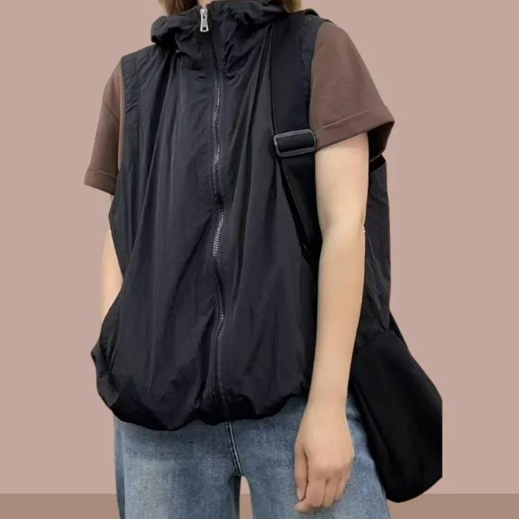 ノースリーブ ベスト 夏 前開き スポーツベスト フード付き 速乾 涼感 ファスナー パーカー レディース 大きいサイズ 作業着 軽量 - 画像 (3)