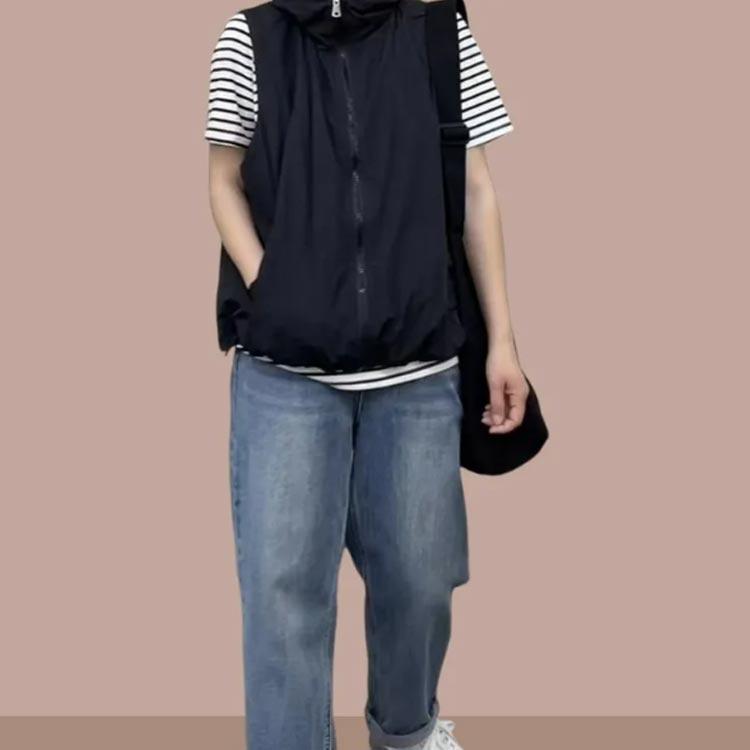 ノースリーブ ベスト 夏 前開き スポーツベスト フード付き 速乾 涼感 ファスナー パーカー レディース 大きいサイズ 作業着 軽量 - 画像 (4)