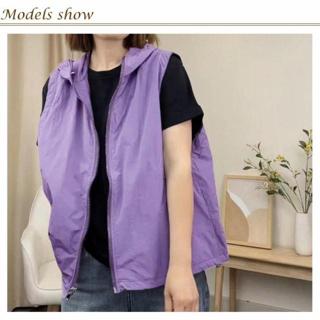 ノースリーブ ベスト 夏 前開き スポーツベスト フード付き 速乾 涼感 ファスナー パーカー レディース 大きいサイズ 作業着 軽量 - 画像 (7)