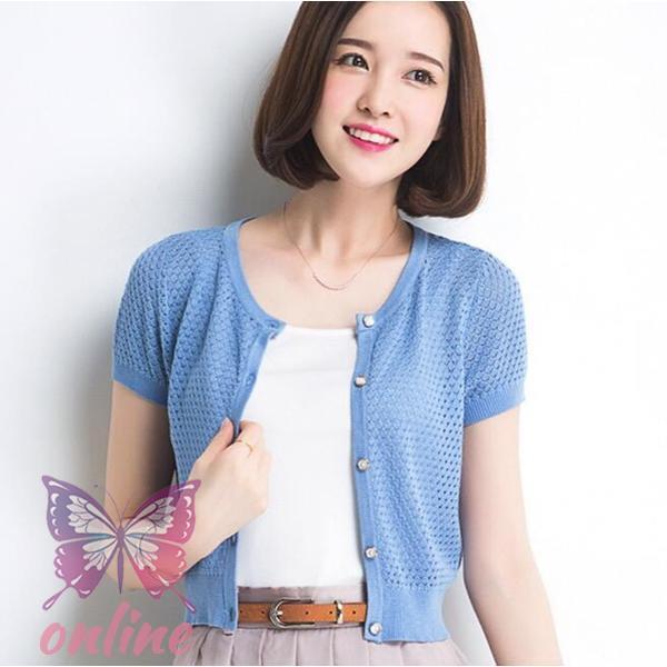 カーディガン UVカット 接触冷感 Vネック/ラウンドネック 紫外線対策 薄手ニット 冷房対策 日焼け防止 上着 半袖 おしゃれ 大きいサイズ - 画像 (3)