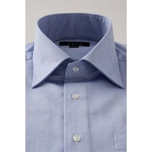 ozie ワイシャツ メンズ 長袖 ブルー 青  ダブルカフス ワイドカラー 形態安定 プレミアムコットン カッター 無地 大きいサイズ おしゃれ オックスフォード