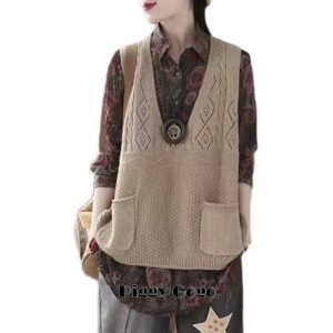 ニットベスト レディース チョッキ トップス ベスト 薄手 ゆったり セーター ポケット 重ね着 秋コーデ ノースリーブ Vネック カジュアル