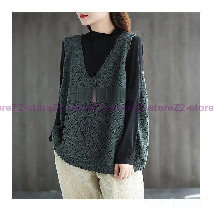 ニット レディース 40代 春秋冬 セーター ノースリープ 無地 Vネック カジュアル韓国風 ゆったり 通勤 着痩せ 体型カバー 秋服 - 画像 (7)