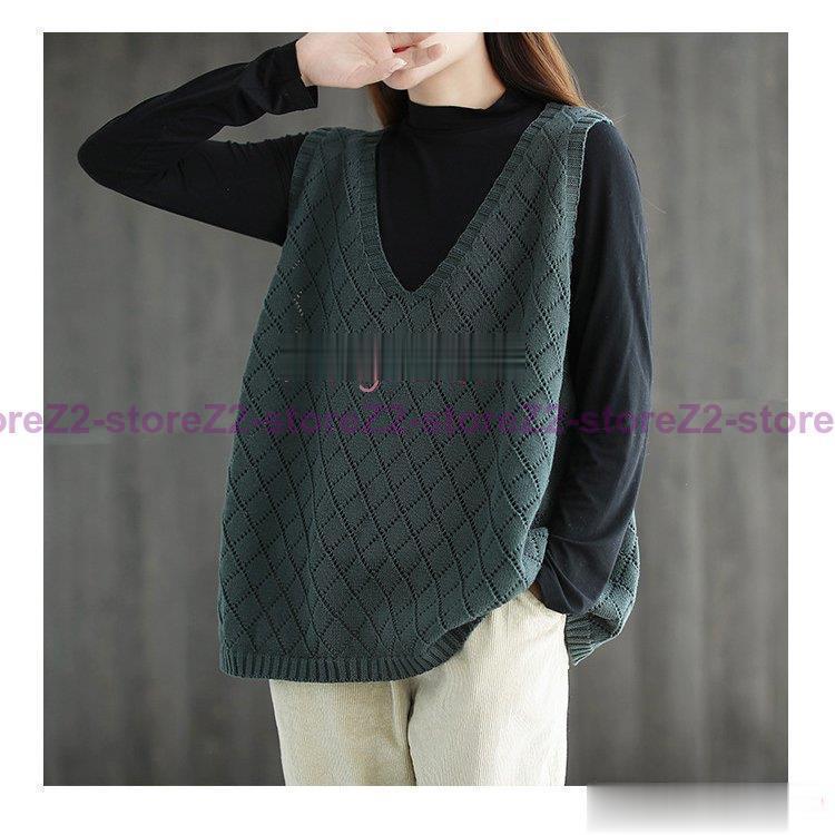 ニット レディース 40代 春秋冬 セーター ノースリープ 無地 Vネック カジュアル韓国風 ゆったり 通勤 着痩せ 体型カバー 秋服 - 画像 (8)