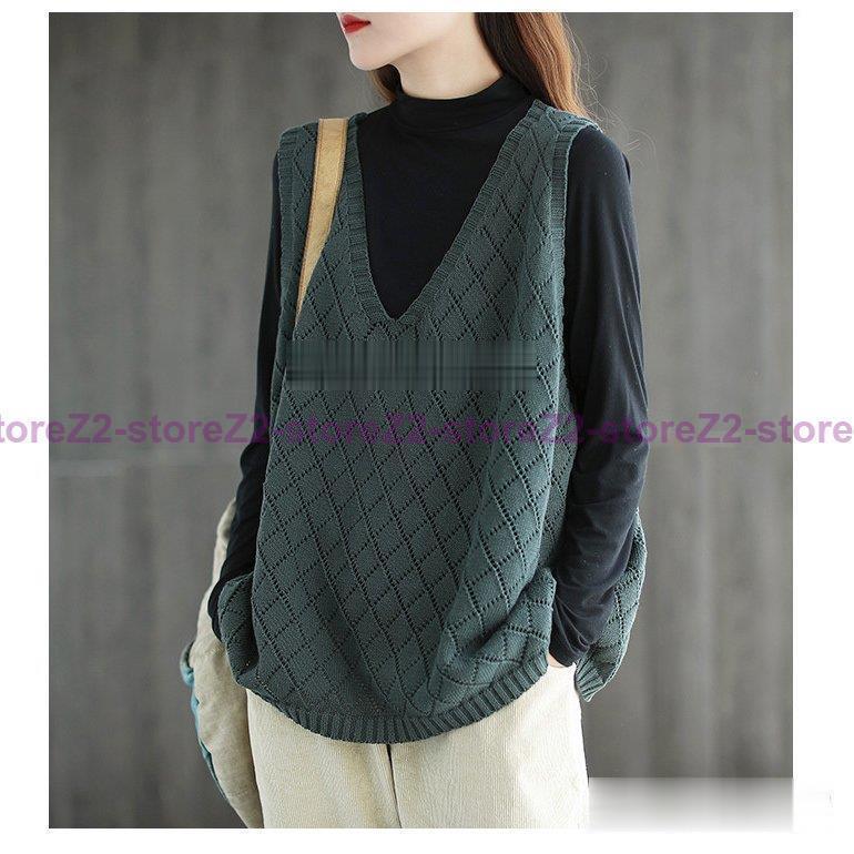 ニット レディース 40代 春秋冬 セーター ノースリープ 無地 Vネック カジュアル韓国風 ゆったり 通勤 着痩せ 体型カバー 秋服 - 画像 (9)