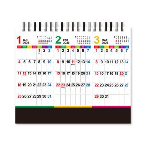 新日本カレンダー 2026年　卓上カレンダー　3ヶ月カレンダー　カラーラインメモ・スリーマンス　NK8531　[M便 1/2]