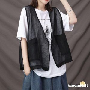 透け ベスト サマーベスト レディース レイヤード 秋 薄手 ジレベスト 前開き ジレ 春 涼しい シアー カーディガン チョッキ 無地 ノー