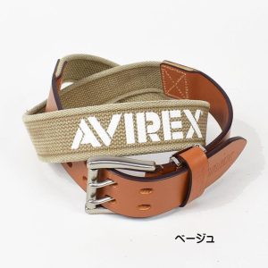 AVIREX アビレックス ダブルピン レザー x コットン コンビネーションベルト ミリタリー 日本製 革ベルト 長さ調節可 AX4204