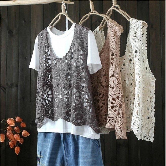 ベスト レースベスト レディース 重ね着 ノースリーブ 春 夏 40代 花柄レース タンクトップ トップス vネック 透かし編み 薄手 タンク 春コーデ - 画像 (4)