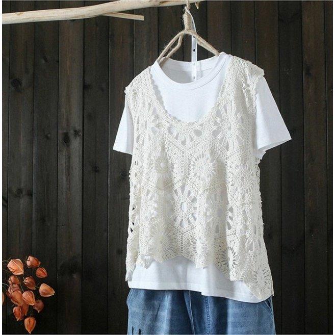 ベスト レースベスト レディース 重ね着 ノースリーブ 春 夏 40代 花柄レース タンクトップ トップス vネック 透かし編み 薄手 タンク 春コーデ - 画像 (3)