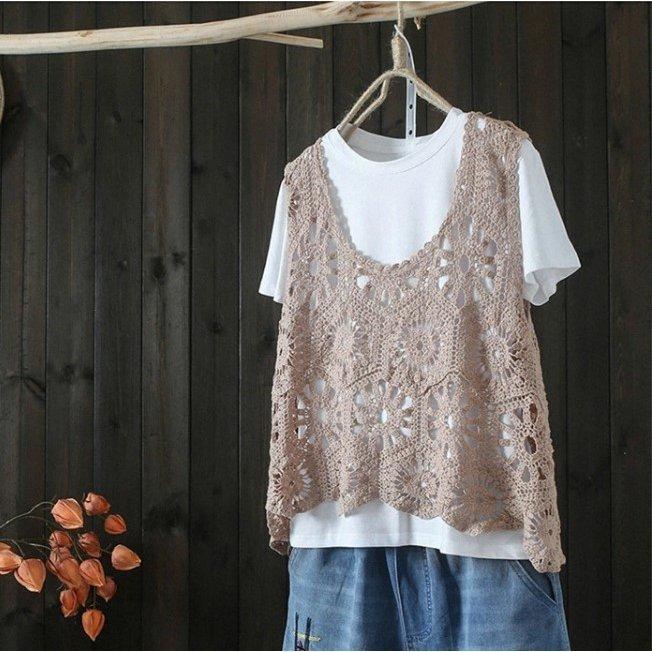 ベスト レースベスト レディース 重ね着 ノースリーブ 春 夏 40代 花柄レース タンクトップ トップス vネック 透かし編み 薄手 タンク 春コーデ - 画像 (2)