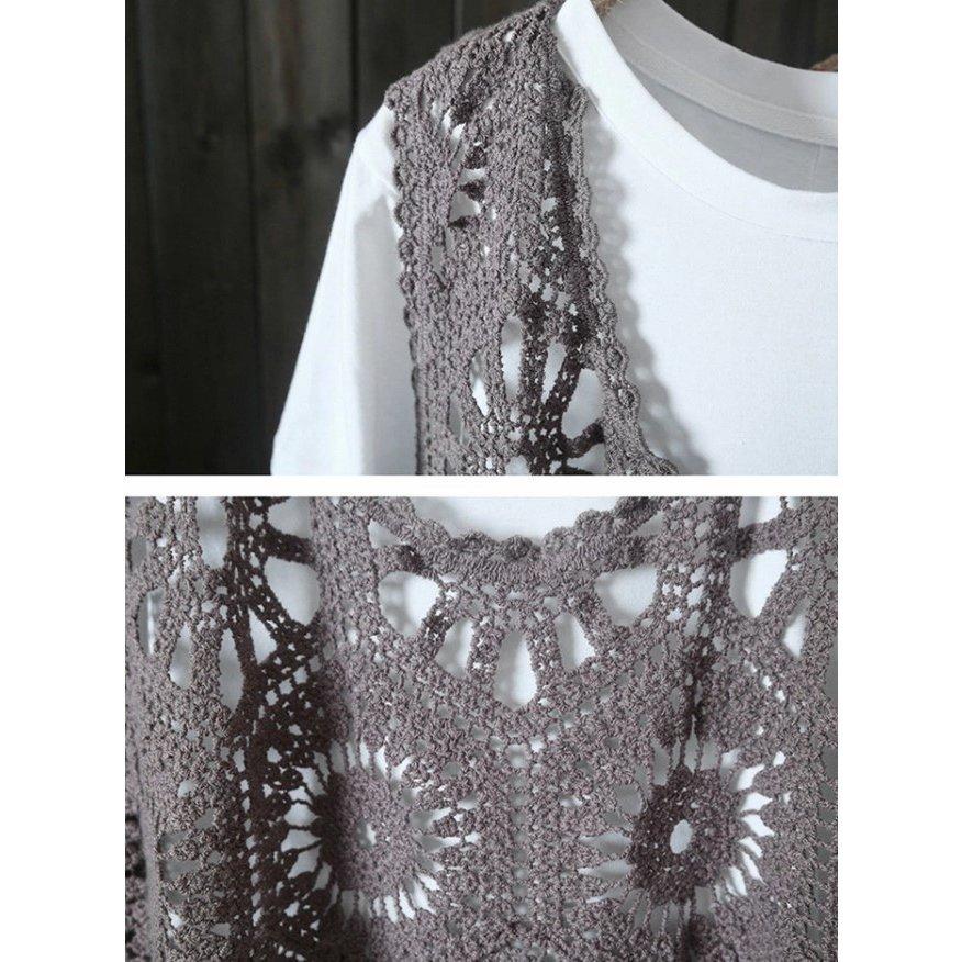 ベスト レースベスト レディース 重ね着 ノースリーブ 春 夏 40代 花柄レース タンクトップ トップス vネック 透かし編み 薄手 タンク 春コーデ - 画像 (5)