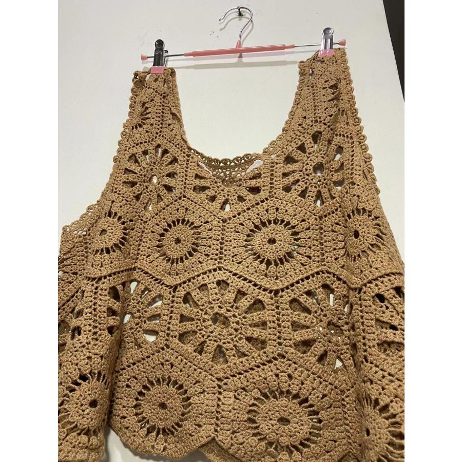 ベスト レースベスト レディース 重ね着 ノースリーブ 春 夏 40代 花柄レース タンクトップ トップス vネック 透かし編み 薄手 タンク 春コーデ - 画像 (7)