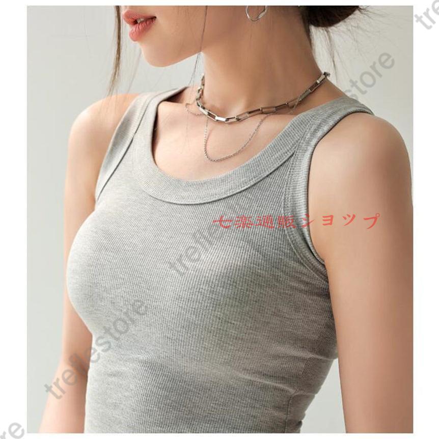 2枚セット タンクトップ リブ トップス 速乾 袖なし 無地 プチプラ 接触冷感 レディース ノースリーブ 夏 Uネック 細身 キャミソール 通気性 - 画像 (9)