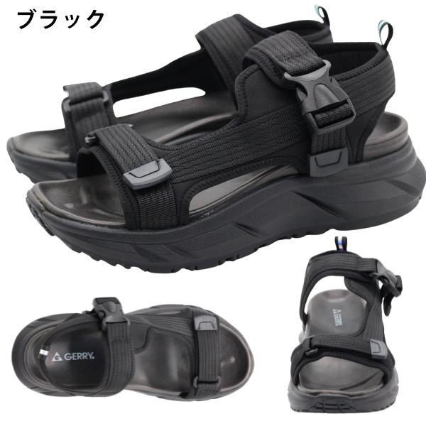 GERRY ジェリー サンダル メンズ 靴 黒 ブラック 厚底 アウトドア リカバリーサンダル ストラップ ベルト バックル 履きやすい 厚底サンダル 歩きやすい GR6589 - 画像 (5)