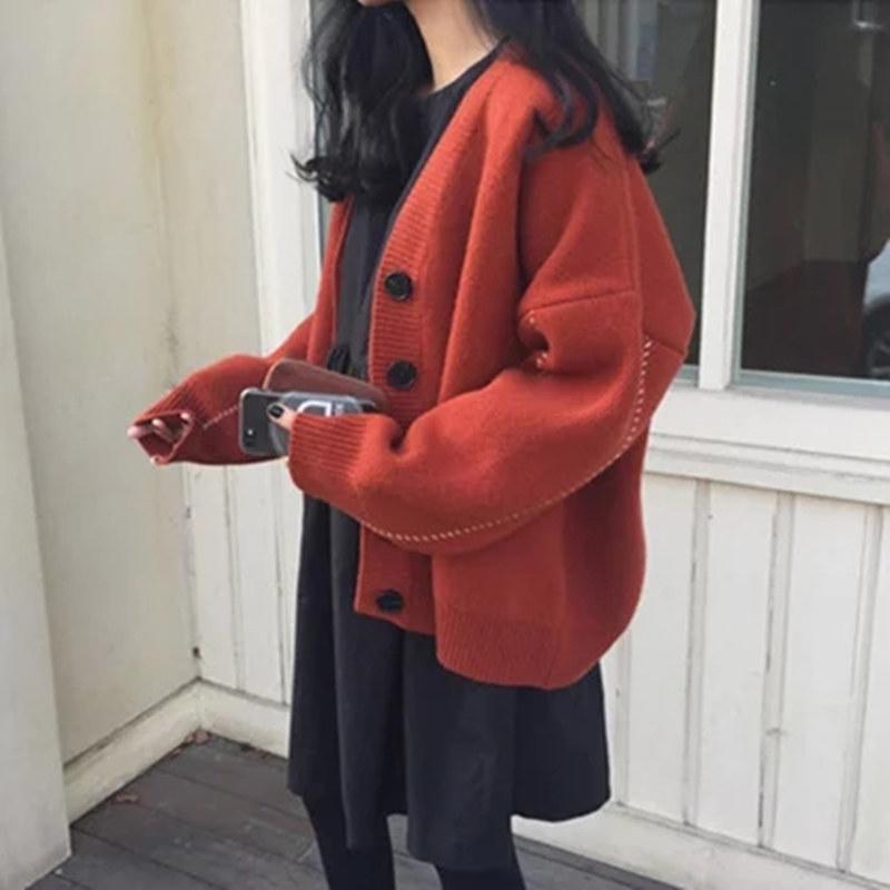 カーディガン ニット 2024 Vネック レディース ドロップショルダー 秋冬 トップス アウター - 画像 (9)