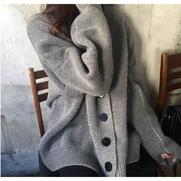 カーディガン ニット 2024 Vネック レディース ドロップショルダー 秋冬 トップス アウター - 画像 (2)