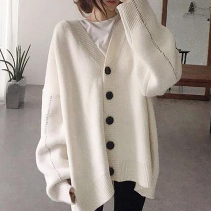 カーディガン ニット 2024 Vネック レディース ドロップショルダー 秋冬 トップス アウター - 画像 (3)