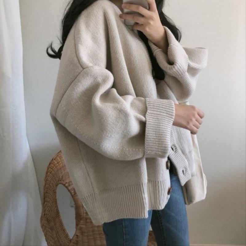 カーディガン ニット 2024 Vネック レディース ドロップショルダー 秋冬 トップス アウター - 画像 (4)