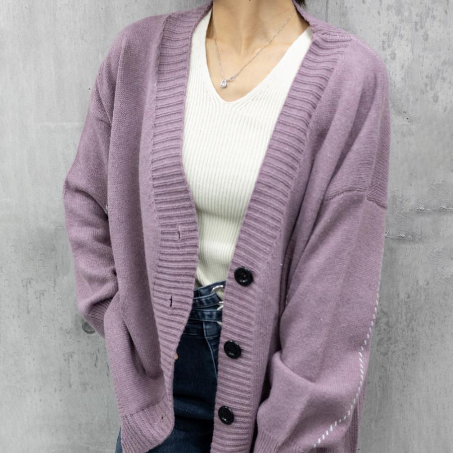 カーディガン ニット 2024 Vネック レディース ドロップショルダー 秋冬 トップス アウター - 画像 (8)