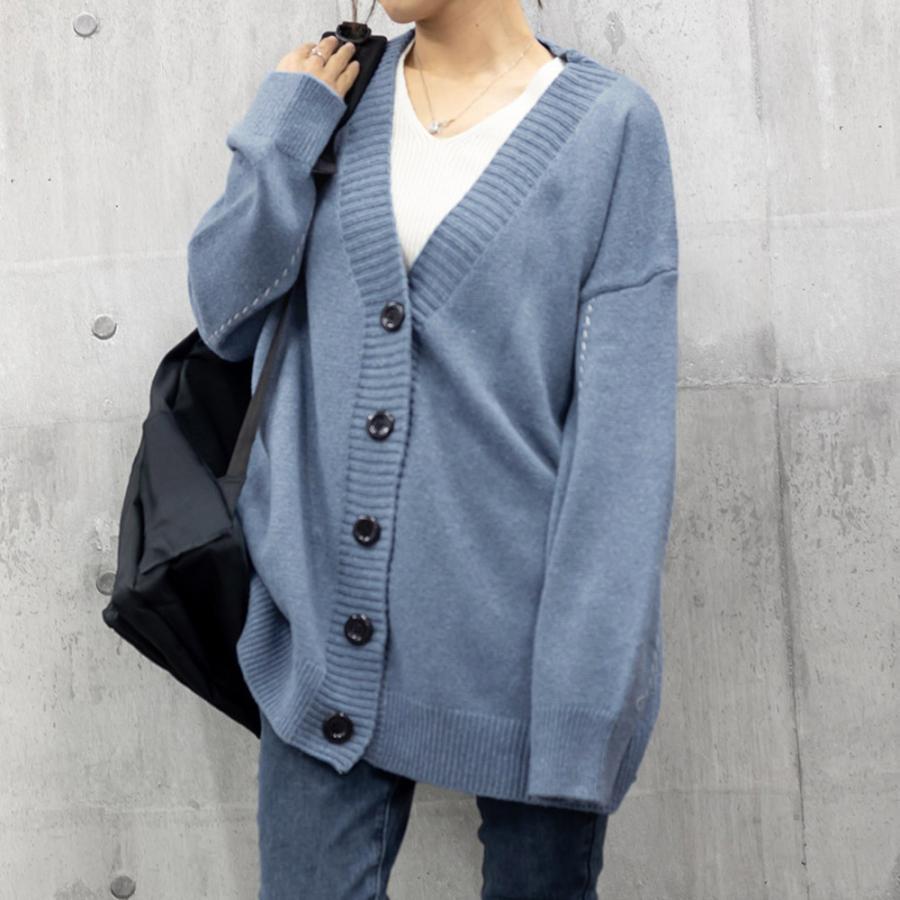 カーディガン ニット 2024 Vネック レディース ドロップショルダー 秋冬 トップス アウター - 画像 (6)