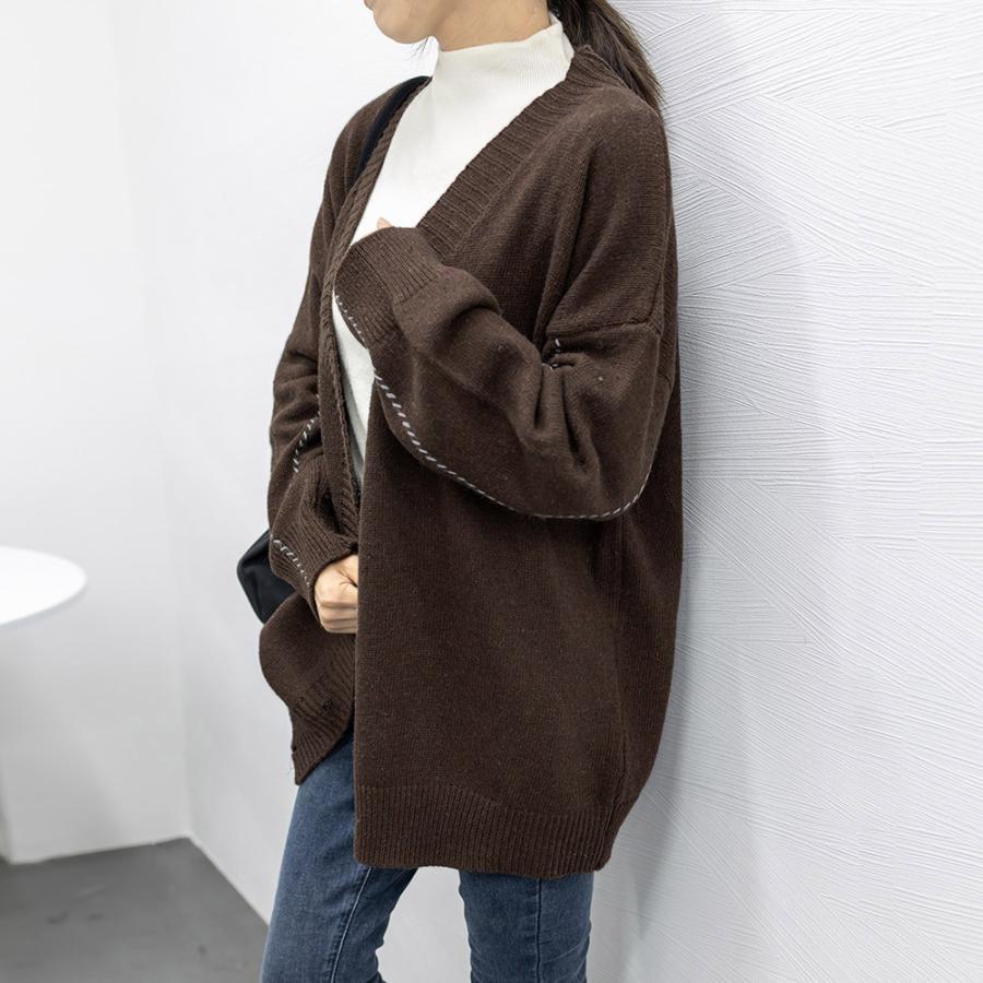 カーディガン ニット 2024 Vネック レディース ドロップショルダー 秋冬 トップス アウター - 画像 (5)