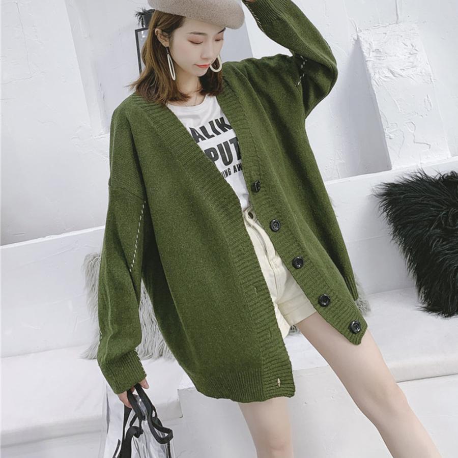 カーディガン ニット 2024 Vネック レディース ドロップショルダー 秋冬 トップス アウター - 画像 (7)