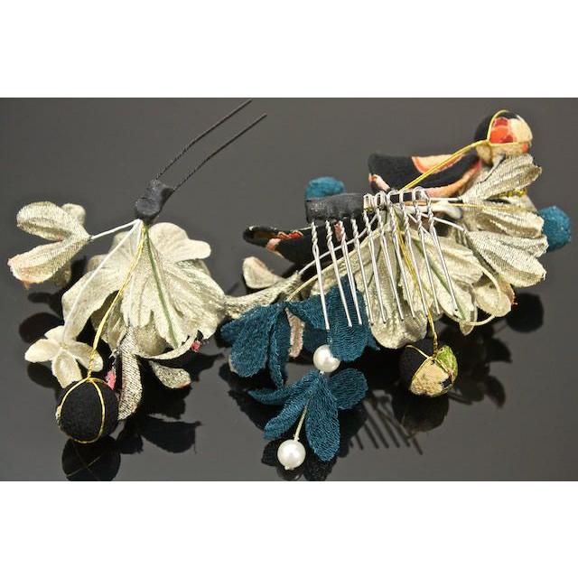 SOUBIEN 成人式 髪飾り 青 2点セット 振袖 卒業式 袴 花 フラワー 和柄 和風 古典的 リボン パールビーズ 着物 和装 - 画像 (3)