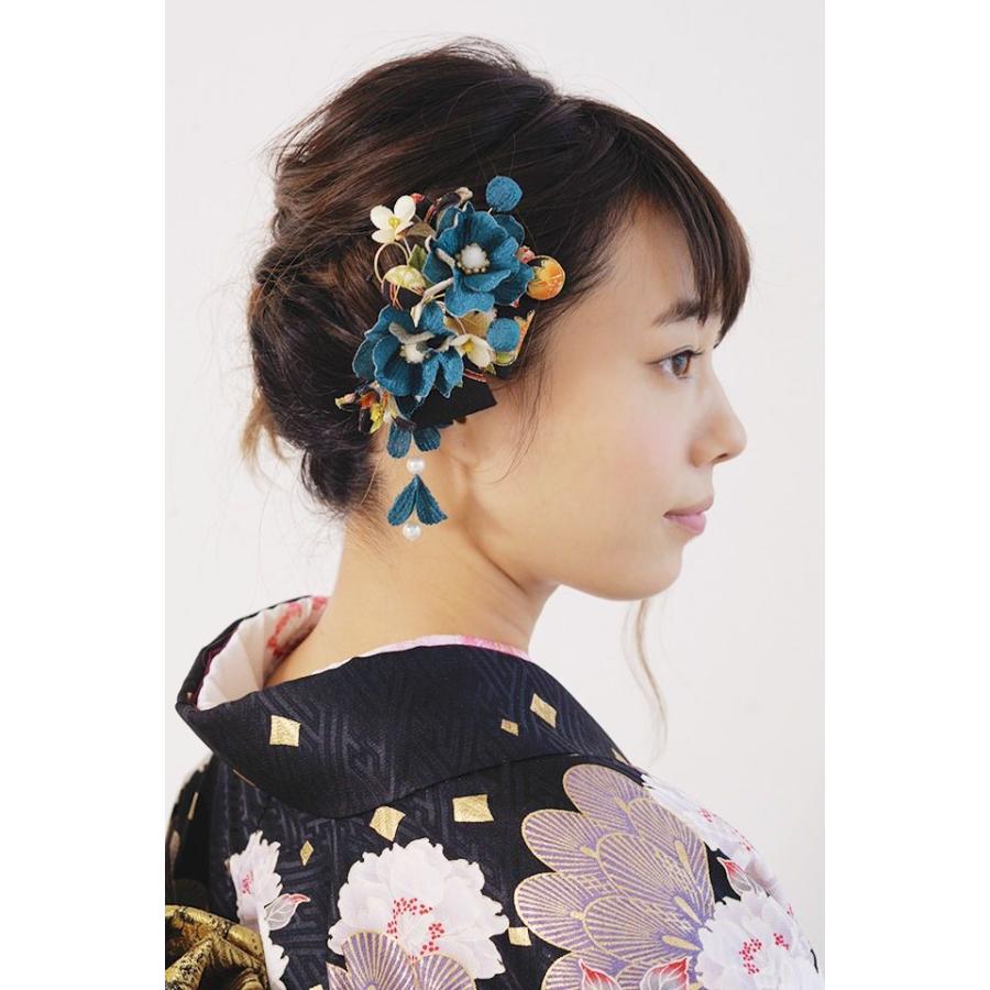 SOUBIEN 成人式 髪飾り 青 2点セット 振袖 卒業式 袴 花 フラワー 和柄 和風 古典的 リボン パールビーズ 着物 和装 - 画像 (4)