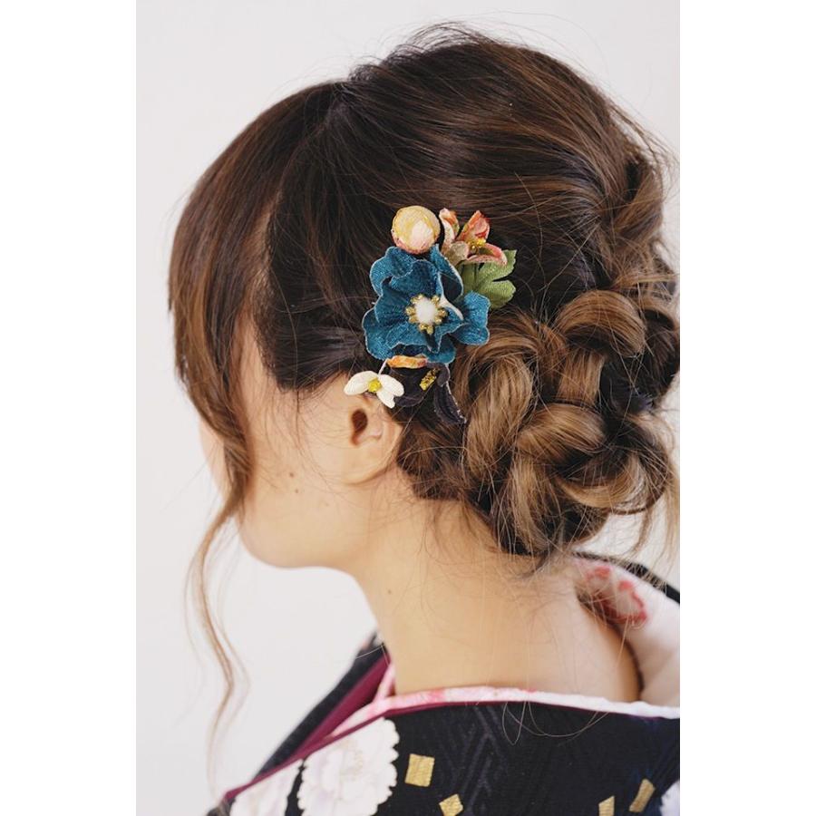SOUBIEN 成人式 髪飾り 青 2点セット 振袖 卒業式 袴 花 フラワー 和柄 和風 古典的 リボン パールビーズ 着物 和装 - 画像 (5)