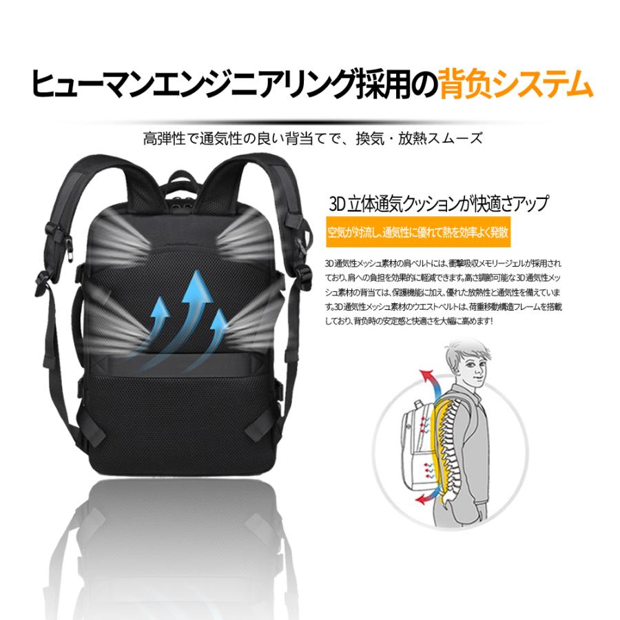 最新作 多機能 シンプル リユック 防水 撥水リュック 大容量ビジネスレジャー パック リュックサック ビジネス PC メンズ 大学生 17インチ バックパック - 画像 (5)