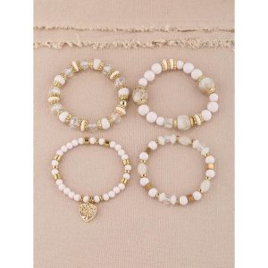 ジュエリー レディース ブレスレット セット バレンタイン、母の日におすすめ ハート型ペンダント付きスタイルブレスレット 4個セッ