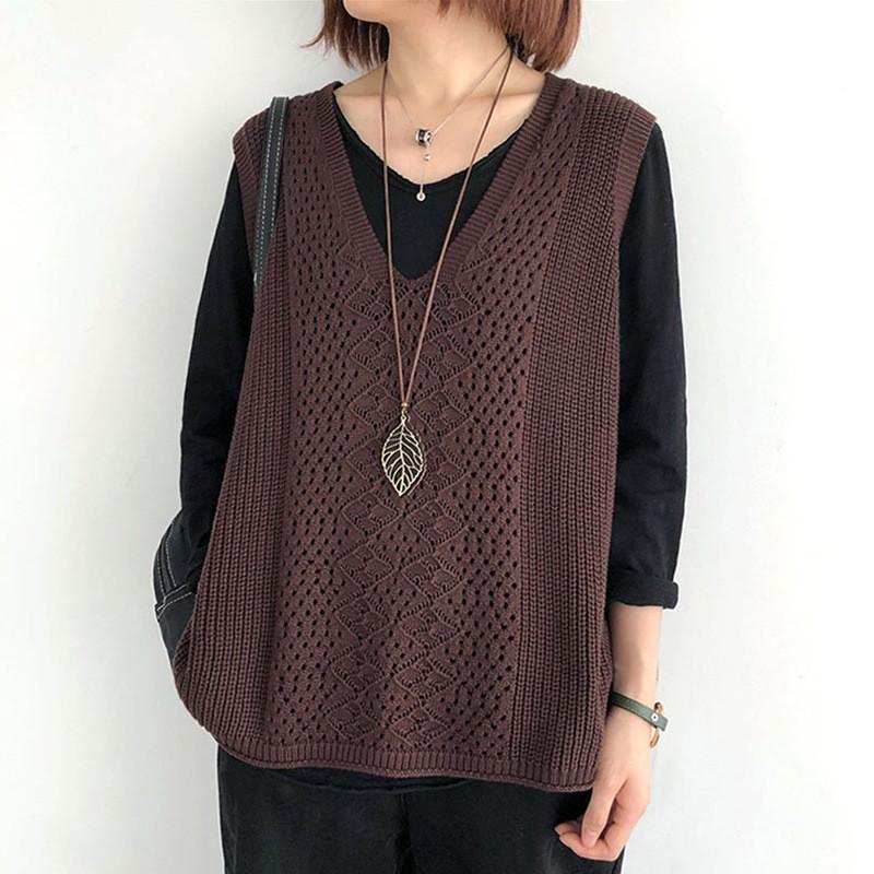 ニット レディース チョッキ ス Vネック ノースリーブ ゆったり プルオーバー ジレー セーター 無地 秋コーデ カジュアル - 画像 (2)