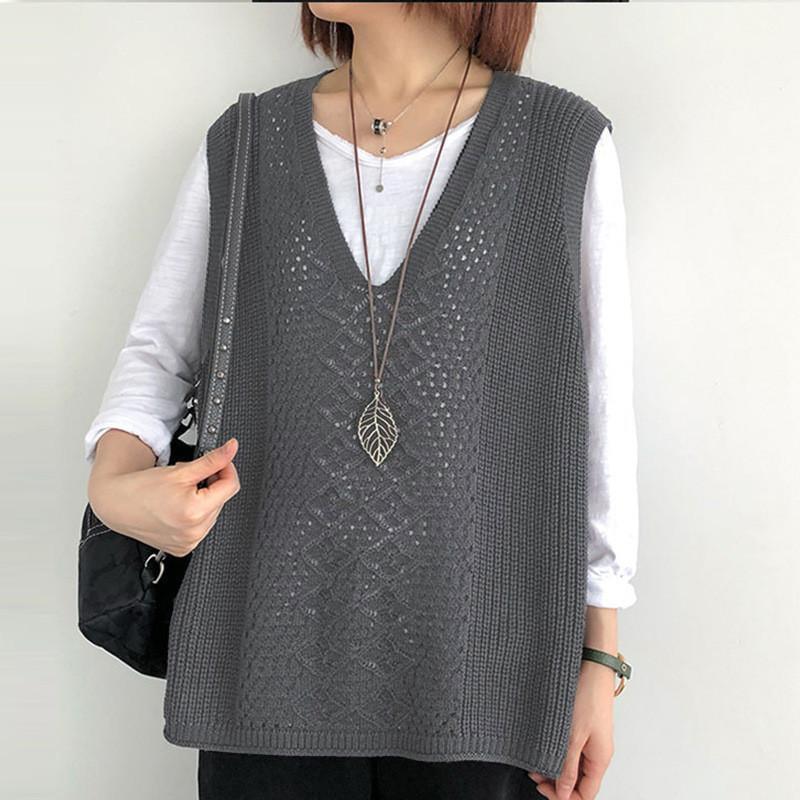ニット レディース チョッキ ス Vネック ノースリーブ ゆったり プルオーバー ジレー セーター 無地 秋コーデ カジュアル - 画像 (4)