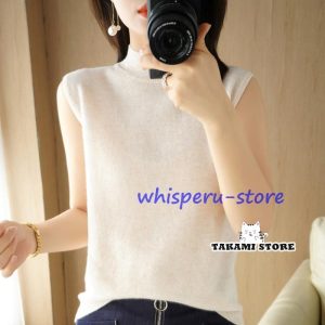 ニットベスト レディース チョッキ 無地 トップス ハイネック ノースリーブ ゆったり プルオーバー カジュアル 重ね着 秋冬 保温 通勤 おしゃれ