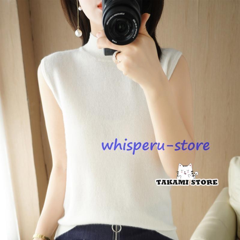 ニットベスト レディース チョッキ 無地 トップス ハイネック ノースリーブ ゆったり プルオーバー カジュアル 重ね着 秋冬 保温 通勤 おしゃれ - 画像 (3)