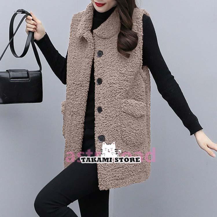 ボアベスト ロング レディース ボアコート ステンカラーコート もこもこ ふわふわ ボア ロングベスト ロングコート ノースリーブ 冬 秋 アウター - 画像 (3)